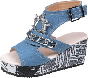 SuanlaTDS Wedge Sandals for Women 2025 Dressy Summer Platform Comfortable High Heels Sexy Slingback Ankle Buckle Beach Walking Shoes Open Toe Outdoor Wedges Sandal for Party Wedding