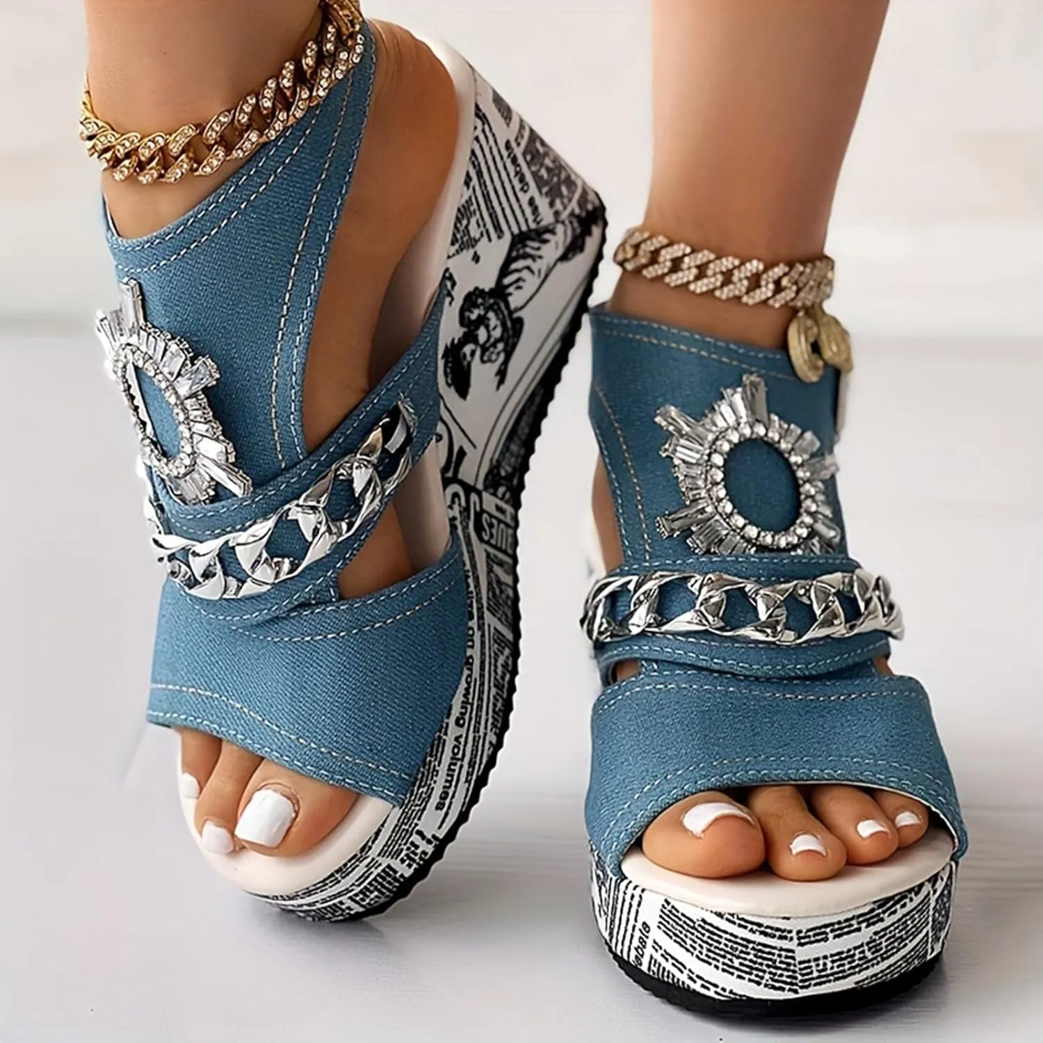SuanlaTDS Wedge Sandals for Women 2025 Dressy Summer Platform Comfortable High Heels Sexy Slingback Ankle Buckle Beach Walking Shoes Open Toe Outdoor Wedges Sandal for Party Wedding