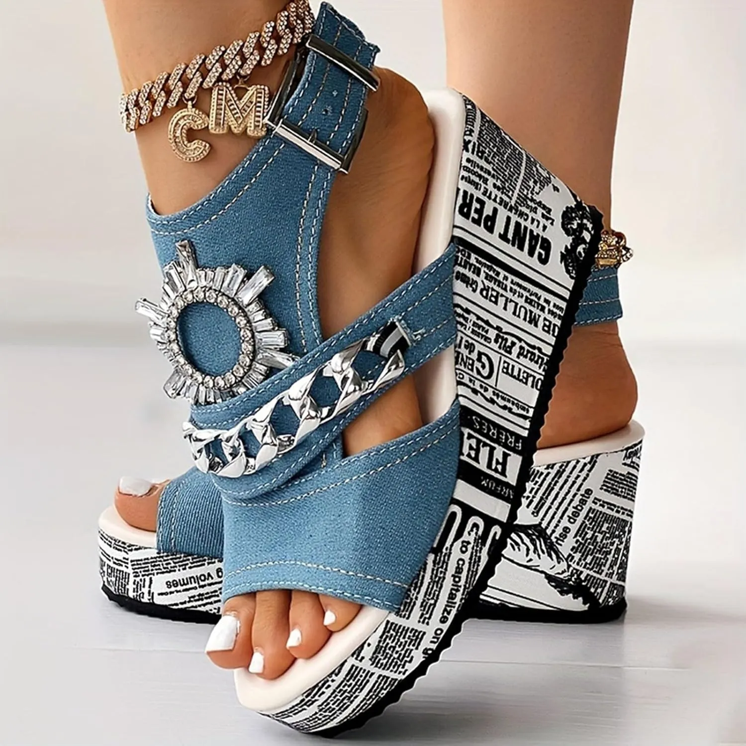 SuanlaTDS Wedge Sandals for Women 2025 Dressy Summer Platform Comfortable High Heels Sexy Slingback Ankle Buckle Beach Walking Shoes Open Toe Outdoor Wedges Sandal for Party Wedding
