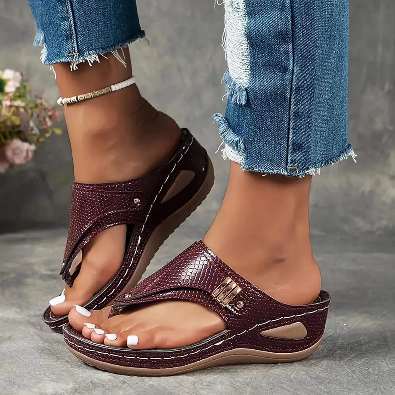 SuanlaTDS Wedge Sandals for Women Orthopedic Flip Flops with Arch Support 2025 Summer Dressy Platform Slip On Slides Open Toe Comfortable Outdoor Walking Thong Slide Sandal Low Heels Slippers