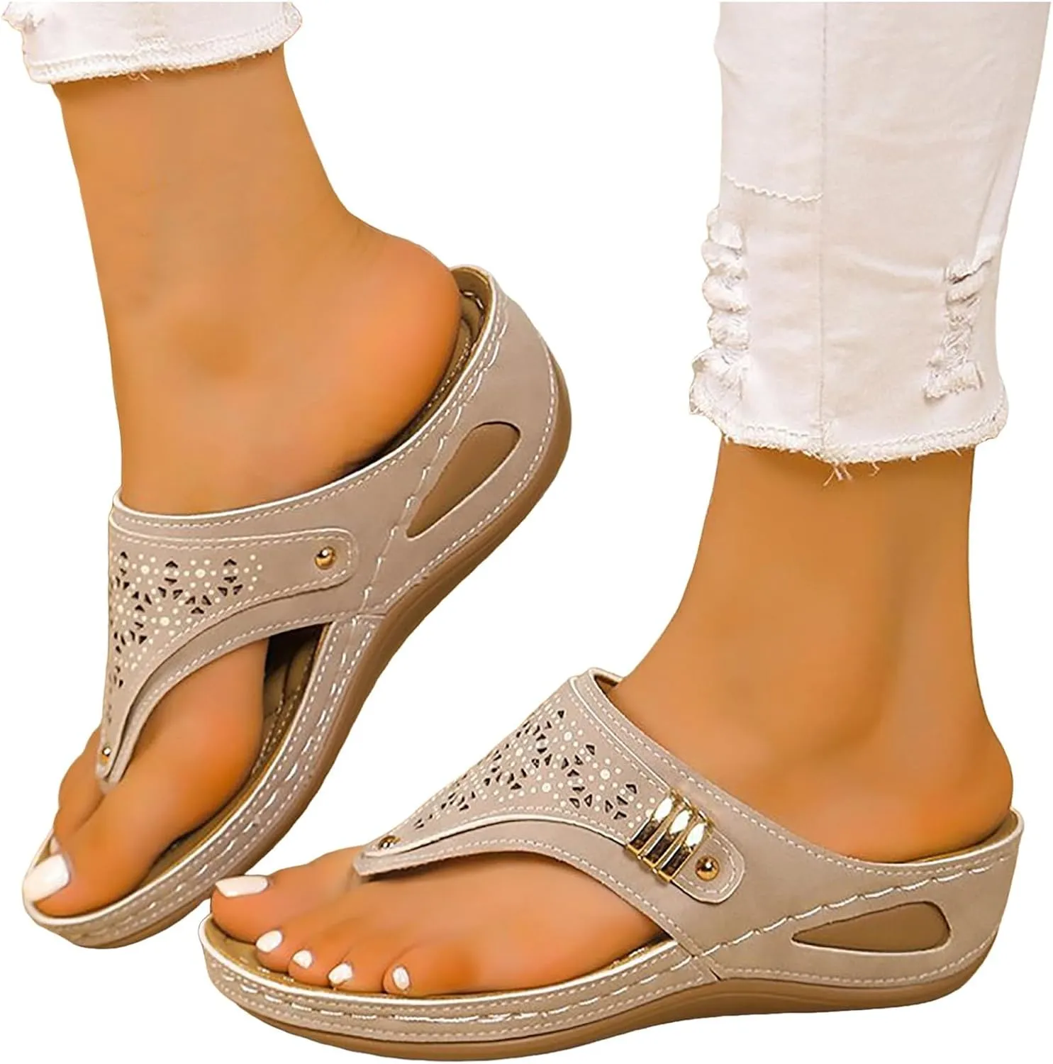 Summer Sandals for Women 2025 Trendy Flat Open Toe Platform Sandals Casual Arch Support Wedge Flip Flops Slip on Slippers for Office Espadrilles Orthopedic Comfortable Sandals