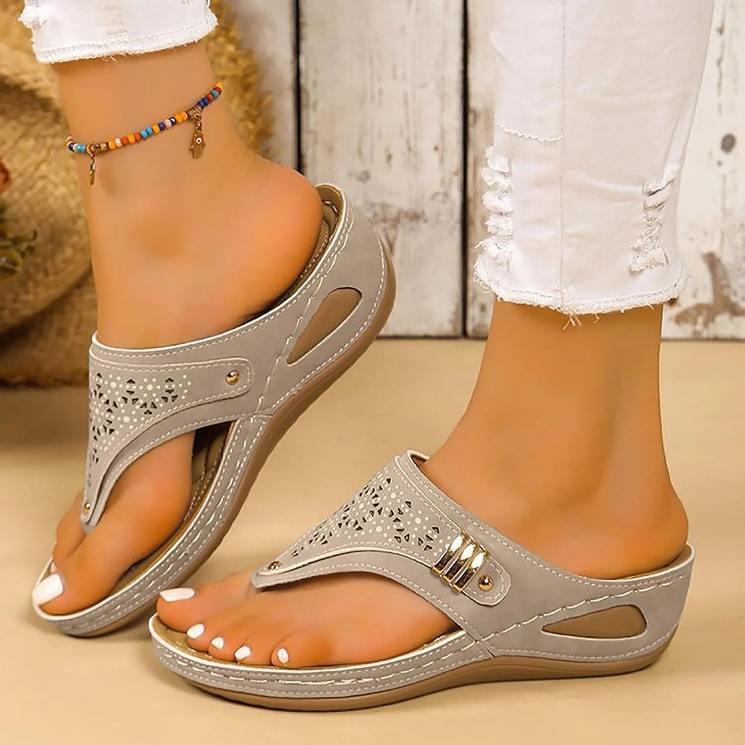 Summer Sandals for Women 2025 Trendy Flat Open Toe Platform Sandals Casual Arch Support Wedge Flip Flops Slip on Slippers for Office Espadrilles Orthopedic Comfortable Sandals