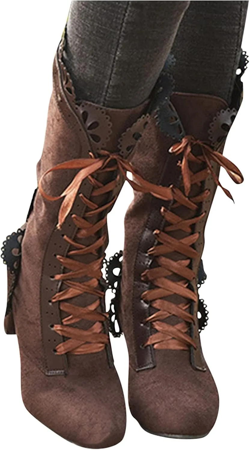 Summer Sandals For Women Velvet Leather Lace Trim Strappy Lolita Autumn Winter Ankle Boots High Block Chunky Heel