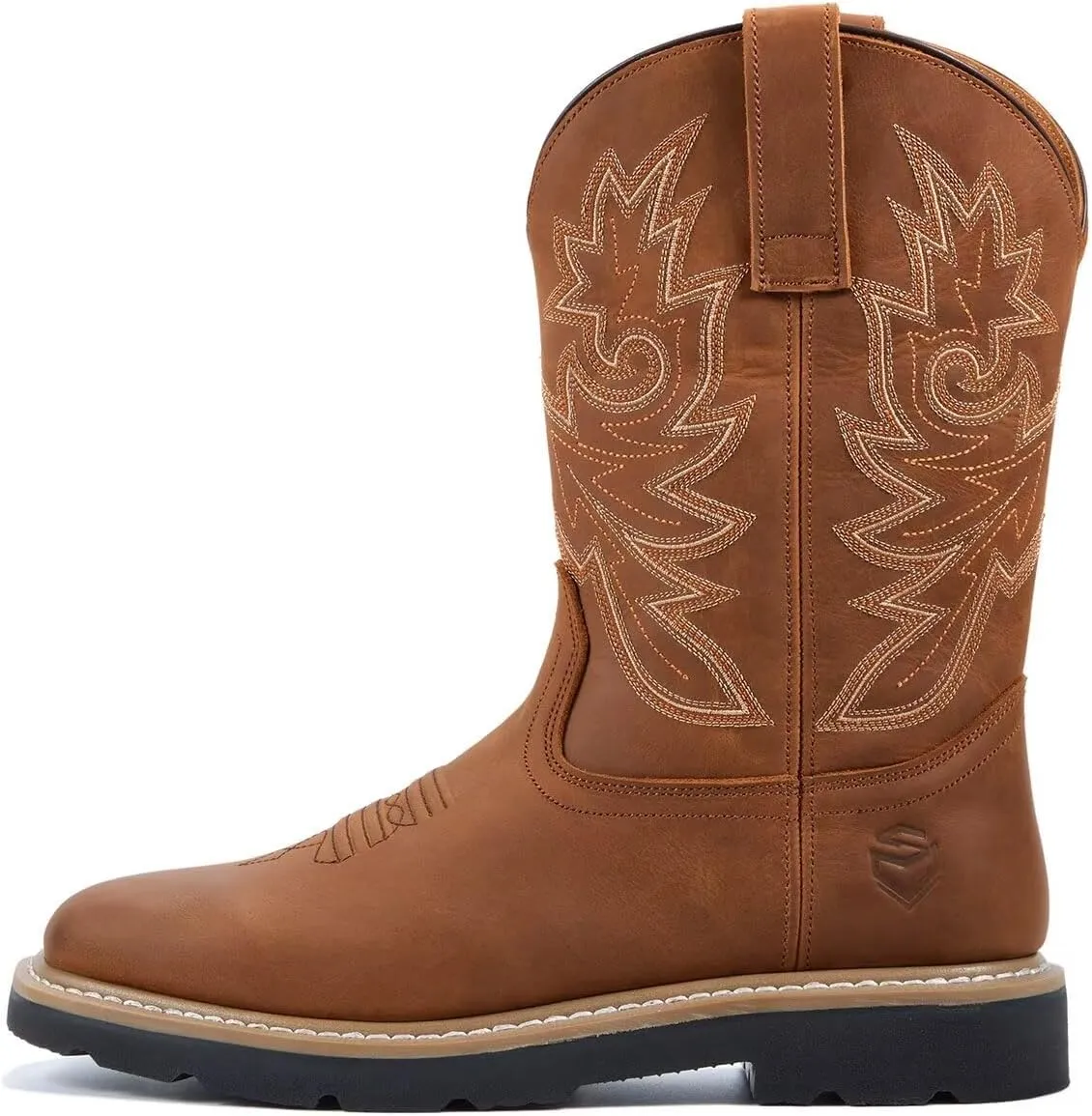 SUREWAY Men's Western Cowboy Boots-Soft Toe,Waterproof Square Toe Work Boots for Men,Comfortable & Durable,Oil/Slip Resistant,Thicker Leather,Rubber Sole,Work Shoes With Embroidered
