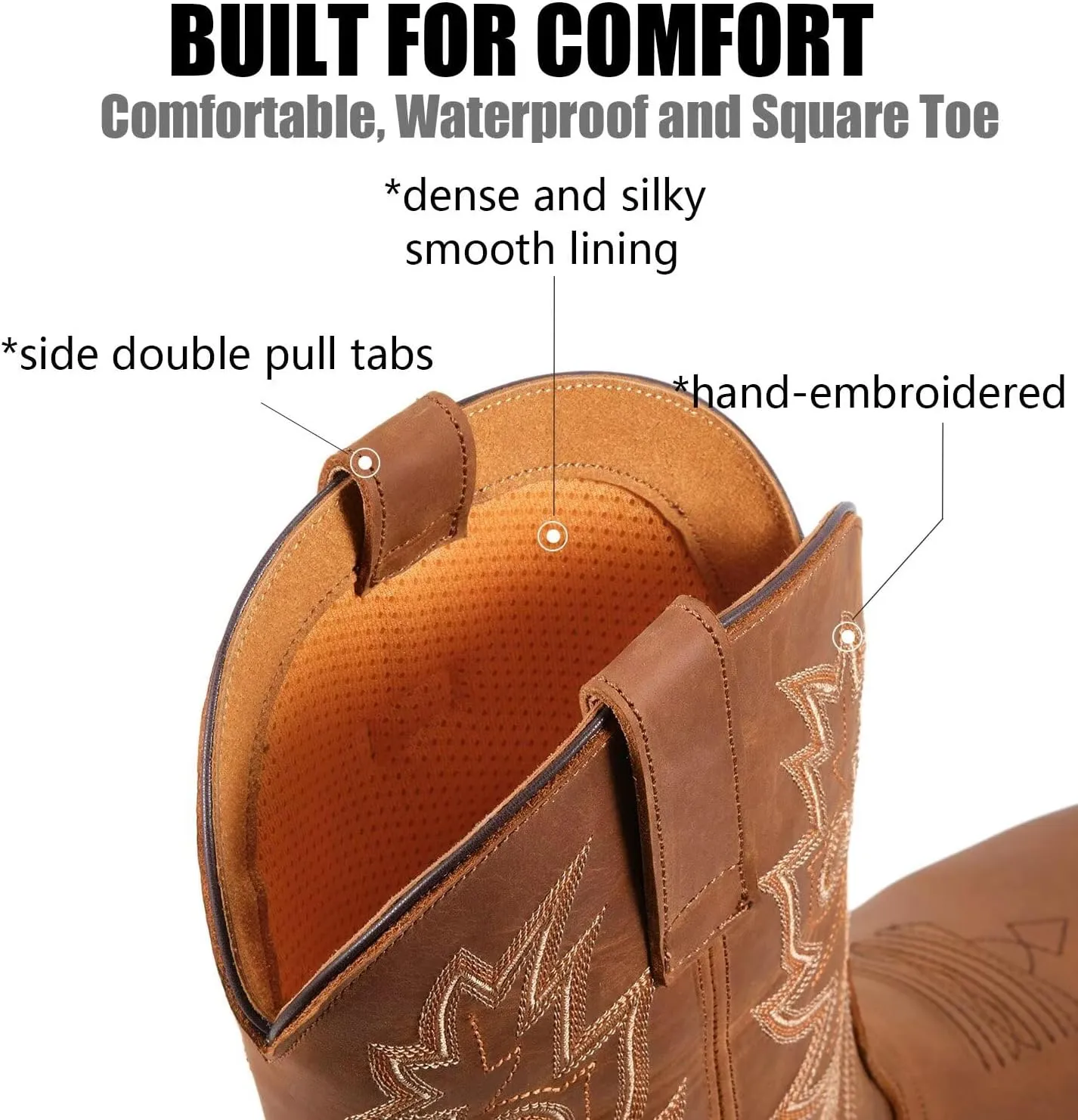 SUREWAY Men's Western Cowboy Boots-Soft Toe,Waterproof Square Toe Work Boots for Men,Comfortable & Durable,Oil/Slip Resistant,Thicker Leather,Rubber Sole,Work Shoes With Embroidered