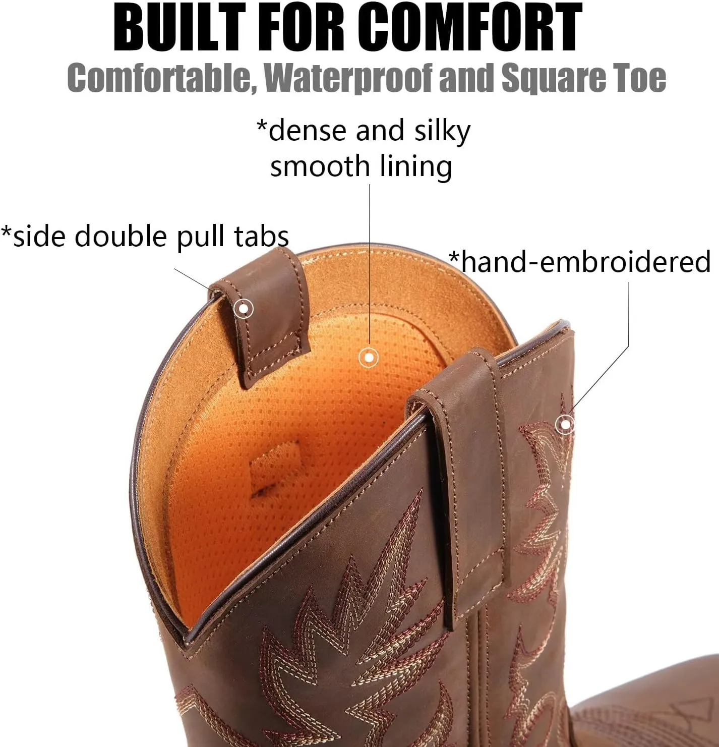 SUREWAY Men's Western Cowboy Boots-Soft Toe,Waterproof Square Toe Work Boots for Men,Comfortable & Durable,Oil/Slip Resistant,Thicker Leather,Rubber Sole,Work Shoes With Embroidered
