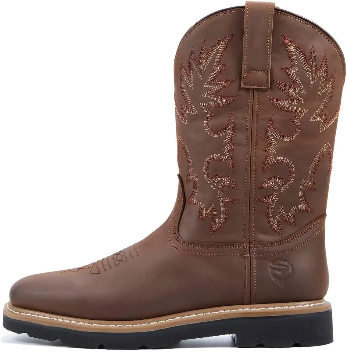 SUREWAY Men's Western Cowboy Boots-Soft Toe,Waterproof Square Toe Work Boots for Men,Comfortable & Durable,Oil/Slip Resistant,Thicker Leather,Rubber Sole,Work Shoes With Embroidered
