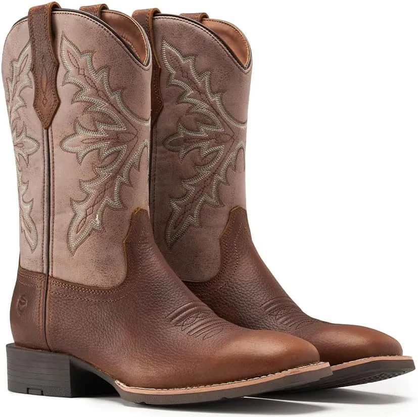 SUREWAY Western Boots For Men - Mens Square Toe Cowboy Boot,Oil/Slip Resistant,Durable Fashionable Classic Pull on 10 Inch Boots Mid Calf Wellington Boots