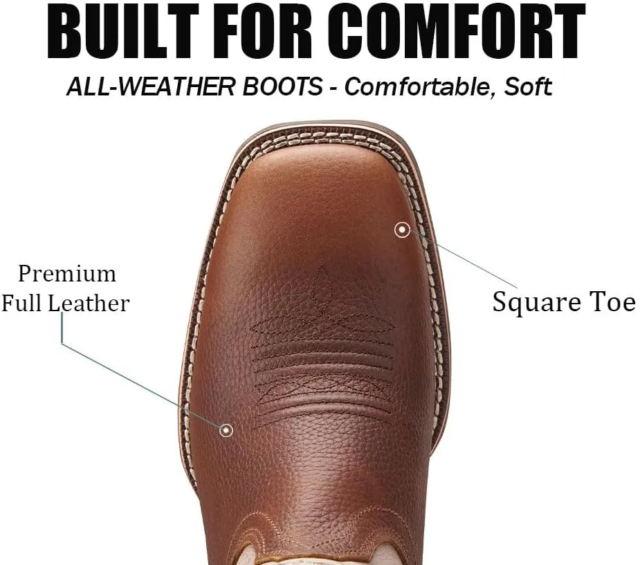 SUREWAY Western Boots For Men - Mens Square Toe Cowboy Boot,Oil/Slip Resistant,Durable Fashionable Classic Pull on 10 Inch Boots Mid Calf Wellington Boots