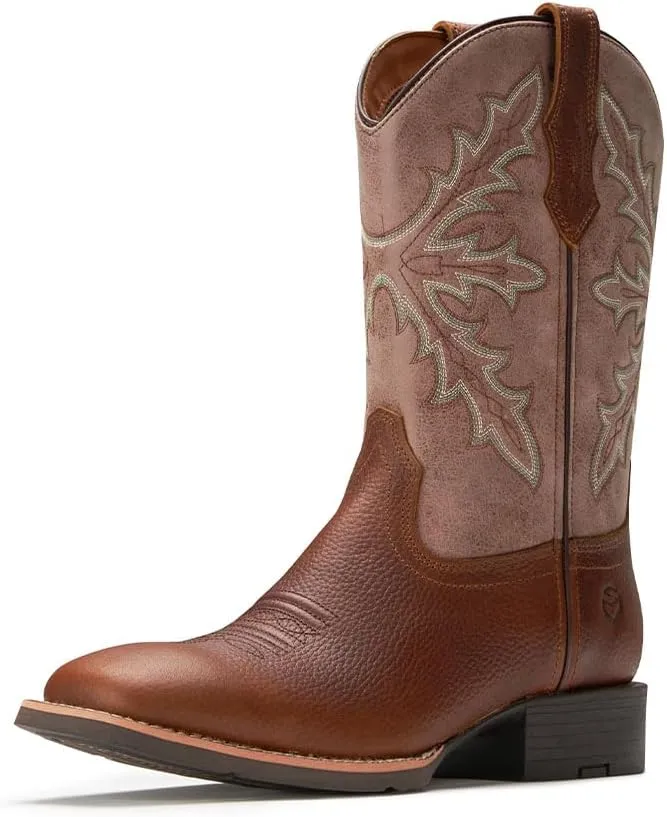 SUREWAY Western Boots For Men - Mens Square Toe Cowboy Boot,Oil/Slip Resistant,Durable Fashionable Classic Pull on 10 Inch Boots Mid Calf Wellington Boots