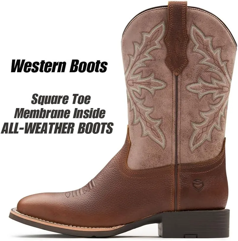 SUREWAY Western Boots For Men - Mens Square Toe Cowboy Boot,Oil/Slip Resistant,Durable Fashionable Classic Pull on 10 Inch Boots Mid Calf Wellington Boots