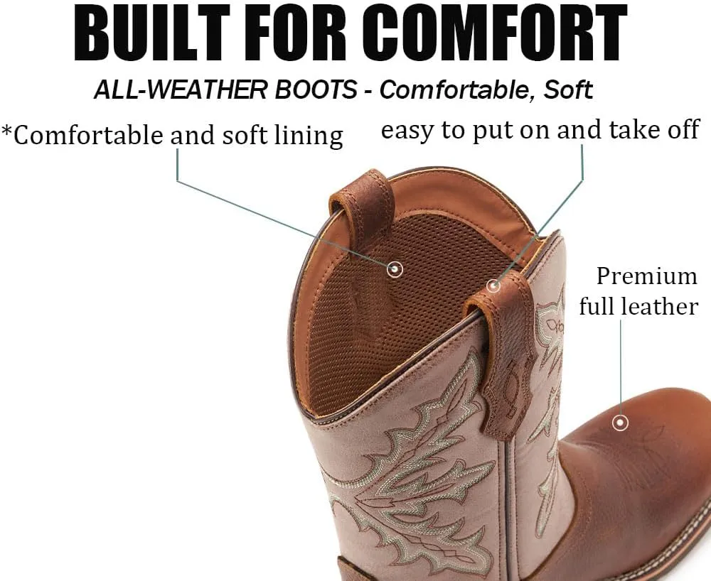 SUREWAY Western Boots For Men - Mens Square Toe Cowboy Boot,Oil/Slip Resistant,Durable Fashionable Classic Pull on 10 Inch Boots Mid Calf Wellington Boots