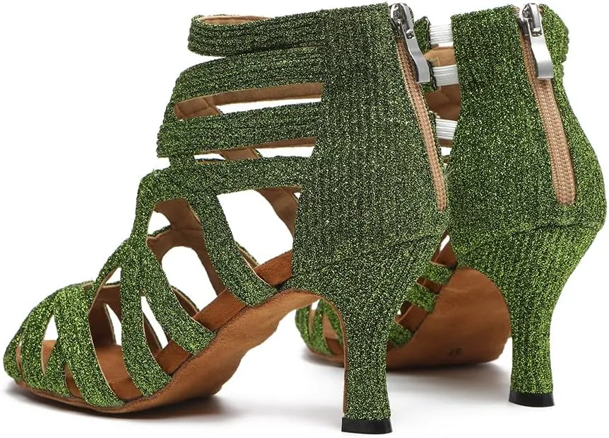 SWDZM Dancing Boots Women Latin Ballroom Ankle Dance Shoes Open Toe Performance Dance Heels