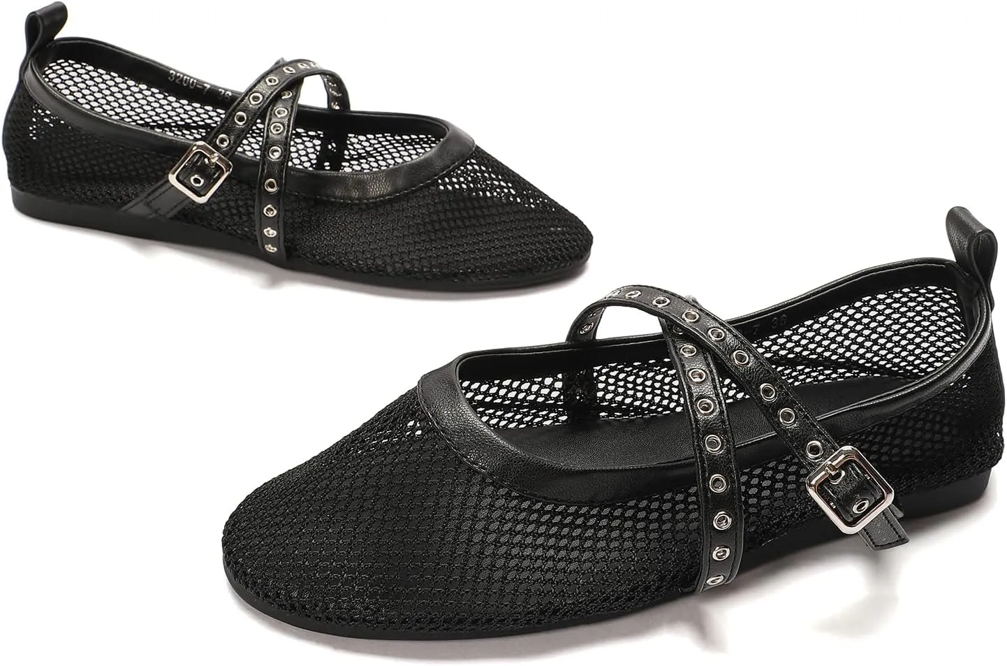 SWDZM Mesh Ballet Flats for Women Buckle Strap Comfy Casual Office Fishnet Ballerina Mary Jane Flat Shoes