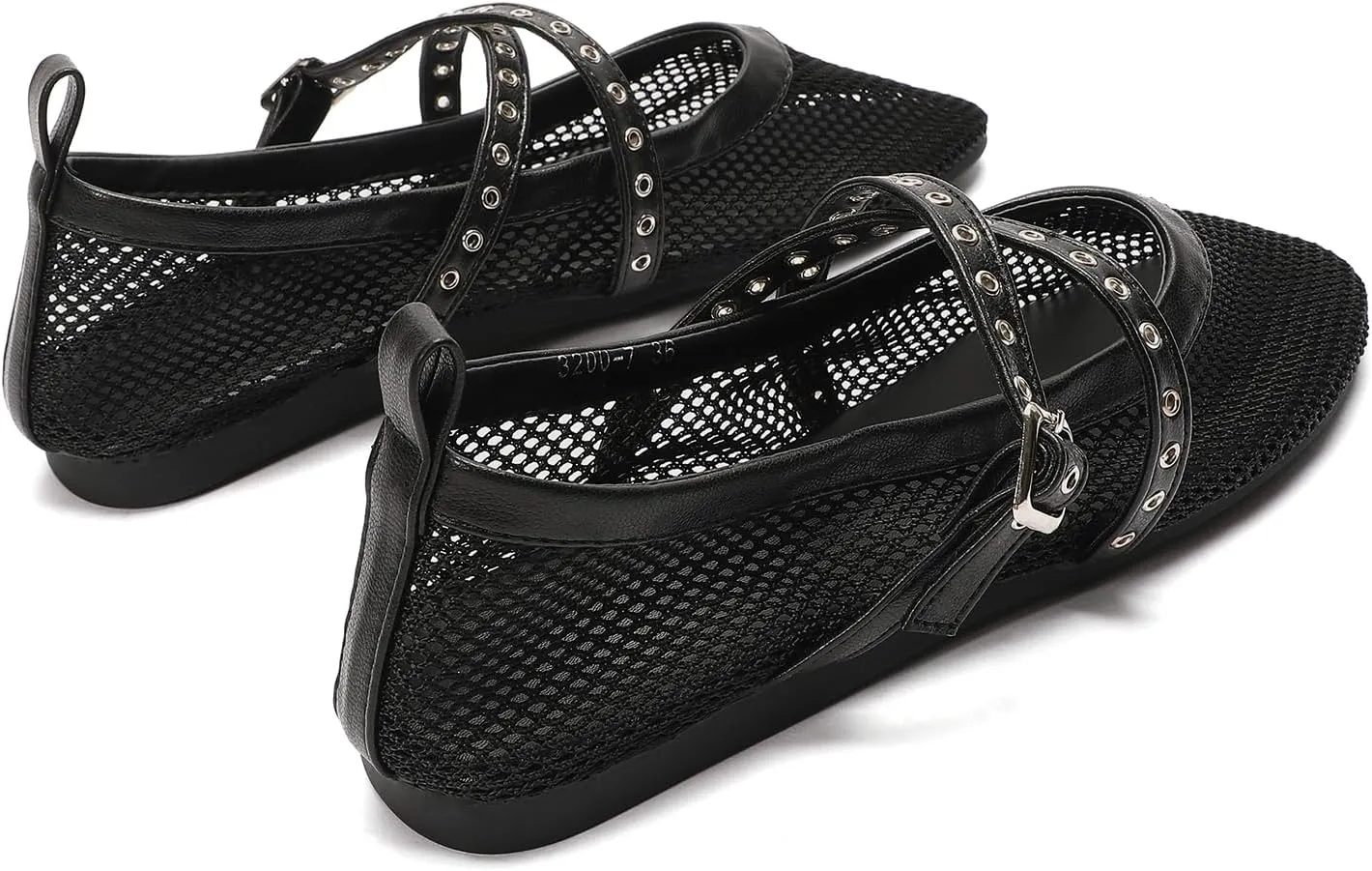 SWDZM Mesh Ballet Flats for Women Buckle Strap Comfy Casual Office Fishnet Ballerina Mary Jane Flat Shoes
