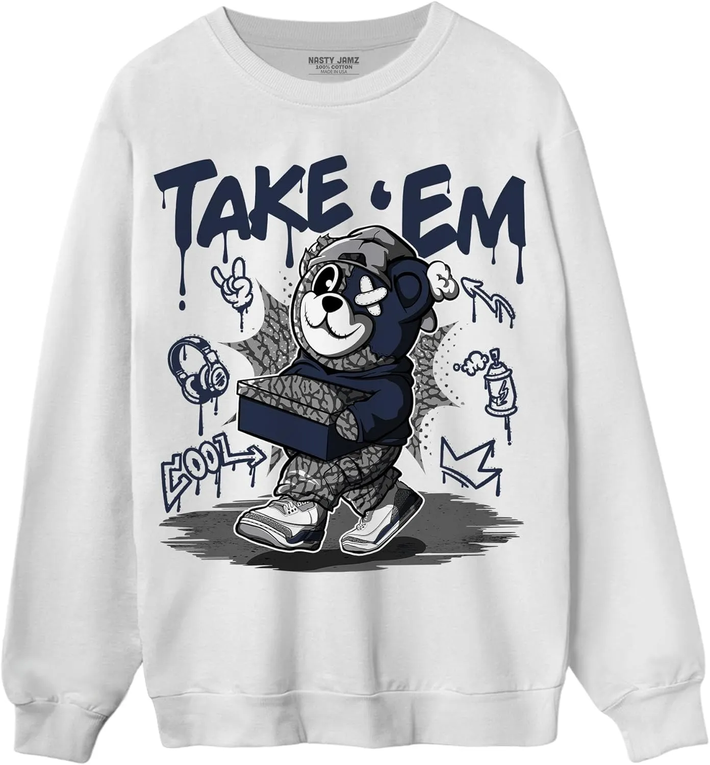 Take 'Em Unisex Sweatshirt To Match AJ 3s White Navy, Urban Clothing