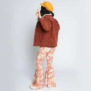 teeki Sister of The Sun Printed Crop Bell Bottom Pant for Women High-Waist Stretchy Flare Bell Bottoms Premium Athletic Pants Retro 70s - Large