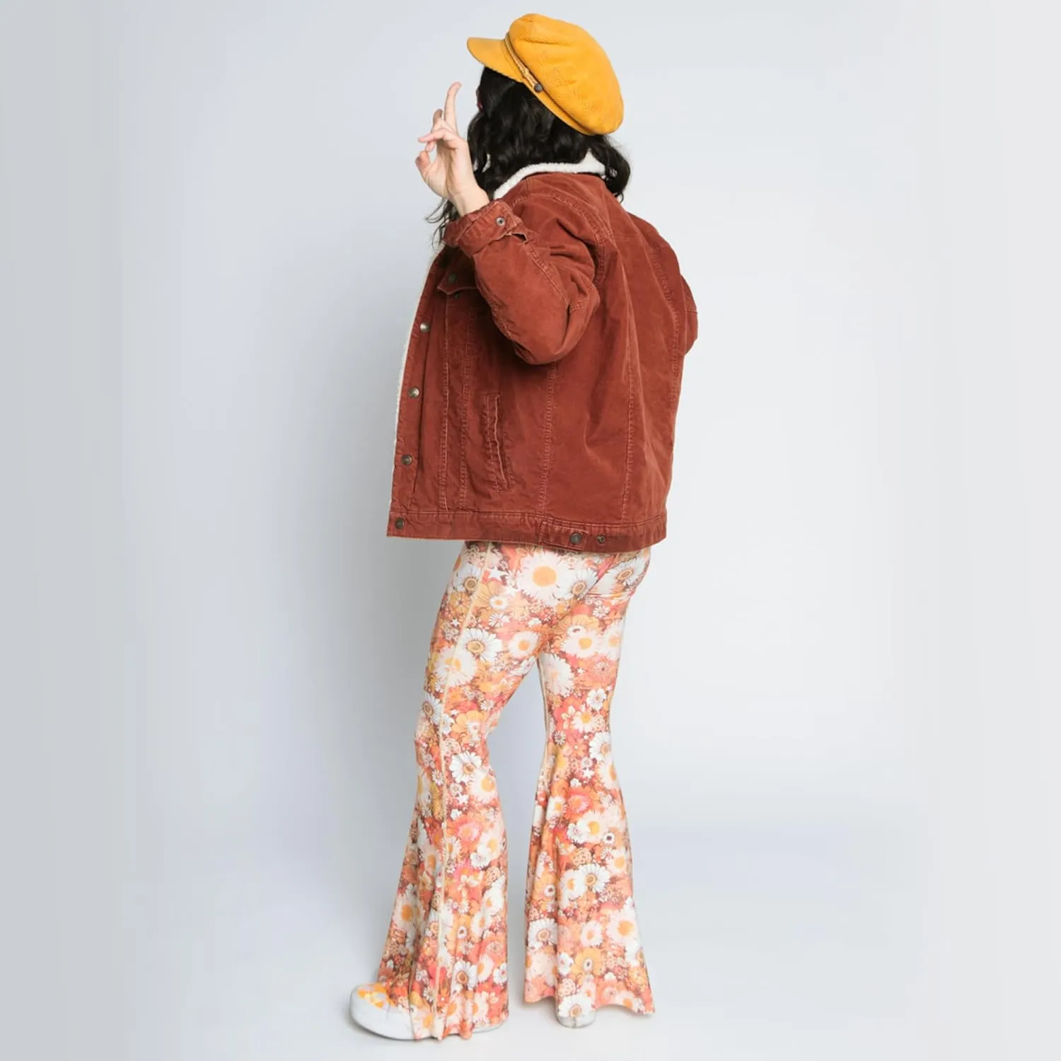 teeki Sister of The Sun Printed Crop Bell Bottom Pant for Women High-Waist Stretchy Flare Bell Bottoms Premium Athletic Pants Retro 70s - Large