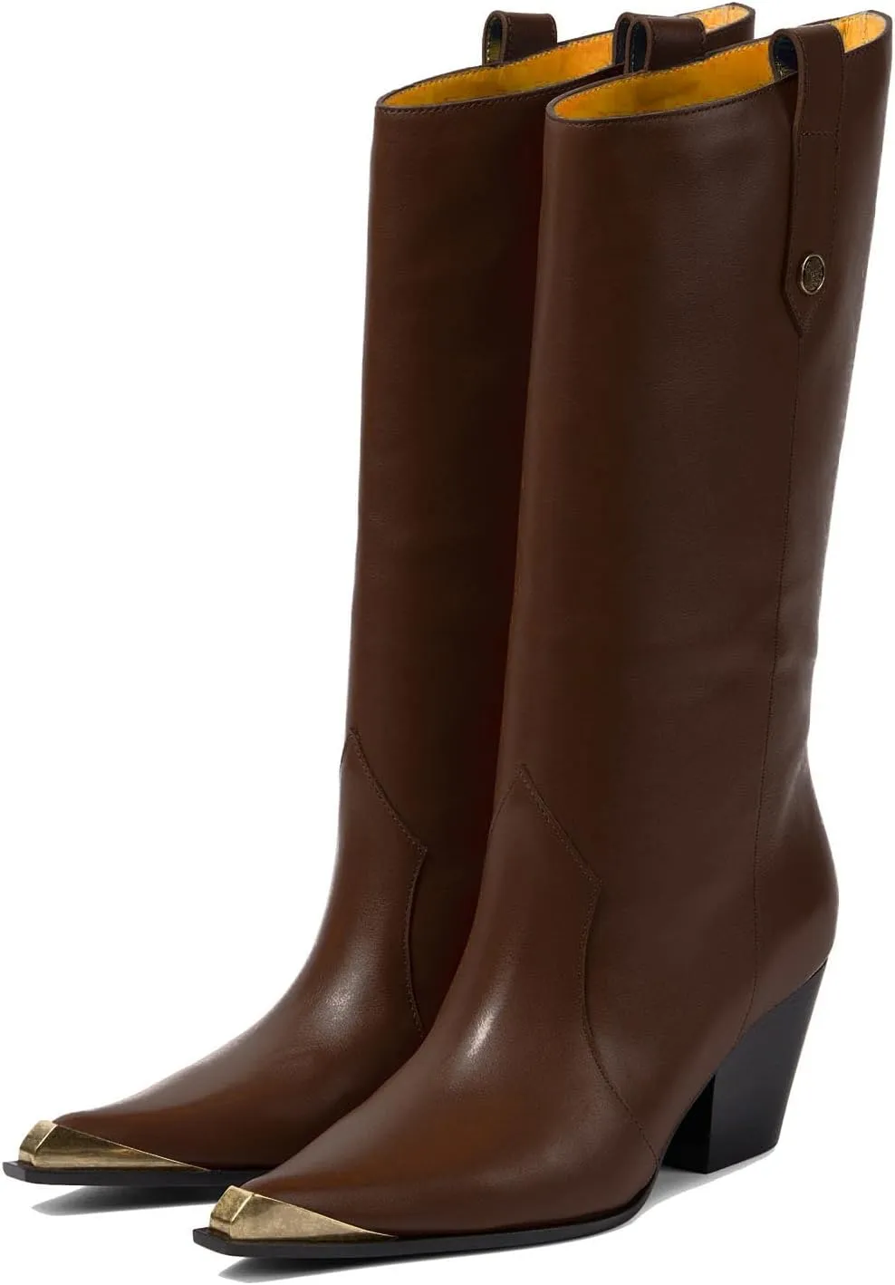 THESHY Women's Western Knee High Boots Leather Cowboy Chunky Block Heel Boot Pointed Toe Pull on Fashion Dress Party Boots for Women