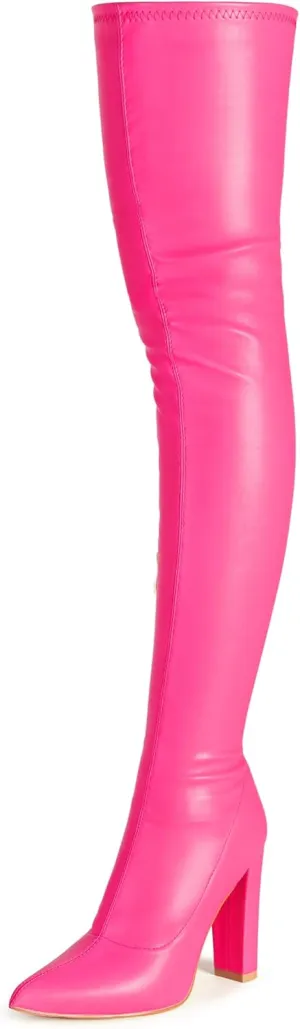 Thigh High Boots Women Chunky Heels Over The Knee Boots Pointed Toe Block Heeled Stretch Sexy High Heel Knee High Boots Side Zipper Long Boots
