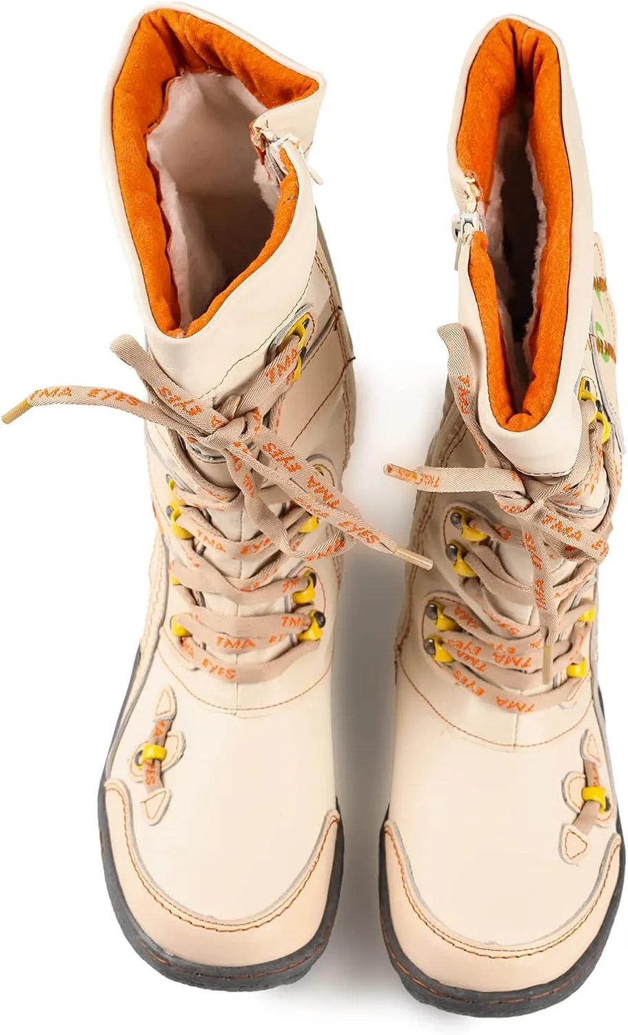 TMA EYES Patchwork Stitch-Detail PU Leather Mid-Calf Women's Boot
