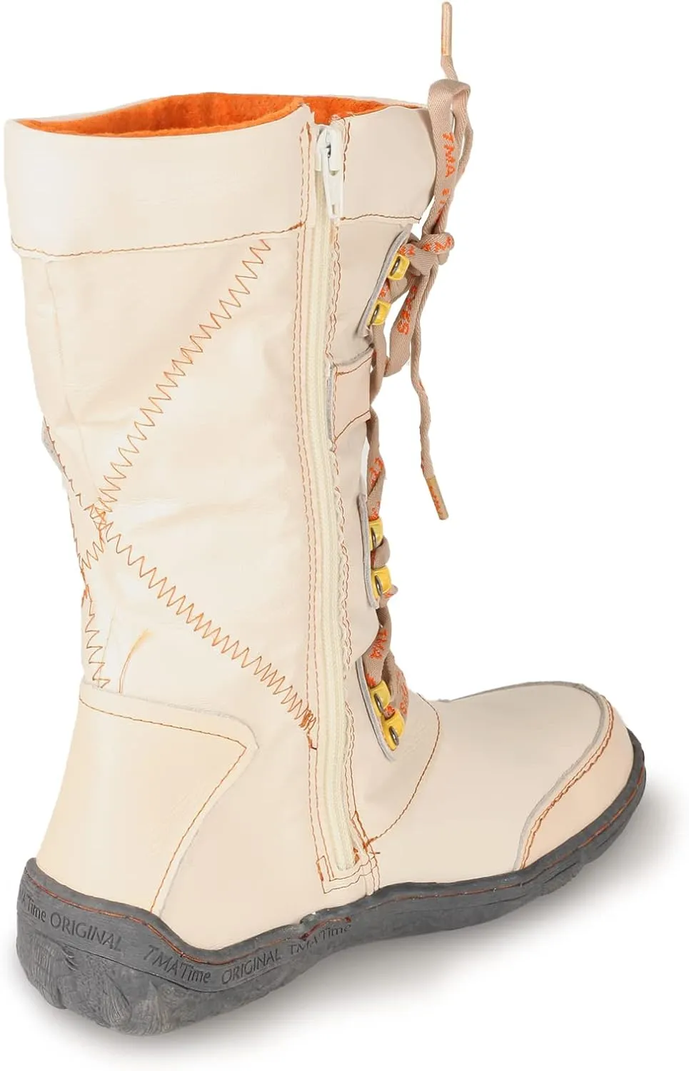 TMA EYES Patchwork Stitch-Detail PU Leather Mid-Calf Women's Boot