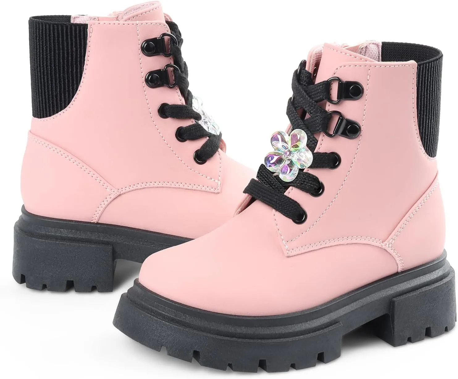 Toddler Boots Girl Side Zipper Lace Up Dress Combat Boots for Toddler/Little Kid/Big Kid