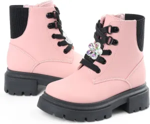 Toddler Boots Girl Side Zipper Lace Up Dress Combat Boots for Toddler/Little Kid/Big Kid
