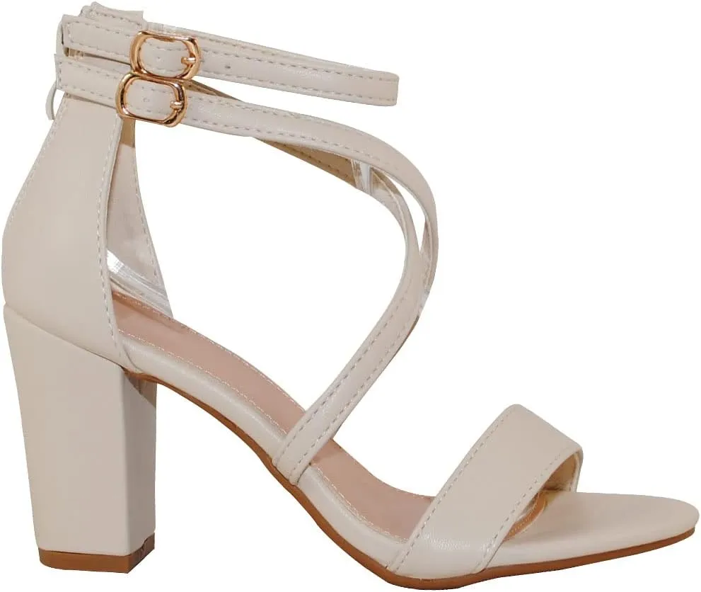 TRENDSUP Women's Open Toe Ankle Strap High Chunky Heel Sandals