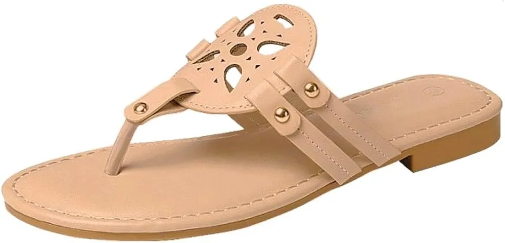 TruFox Women's Medallion Flat Sandals Comfortable Soft Cushion Slide Slip on Summer Beach Thong Flip Flops