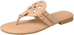 TruFox Women's Medallion Flat Sandals Comfortable Soft Cushion Slide Slip on Summer Beach Thong Flip Flops