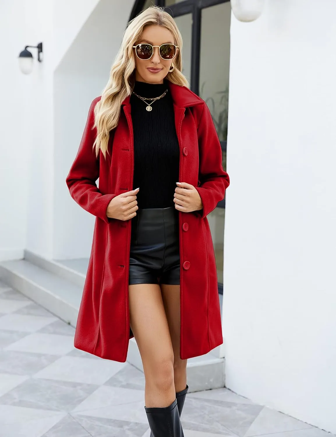 UANEO Womens Peacoat Faux Wool Blend Single Breasted Long Trench Coat Dress Overcoat Winter with Pockets