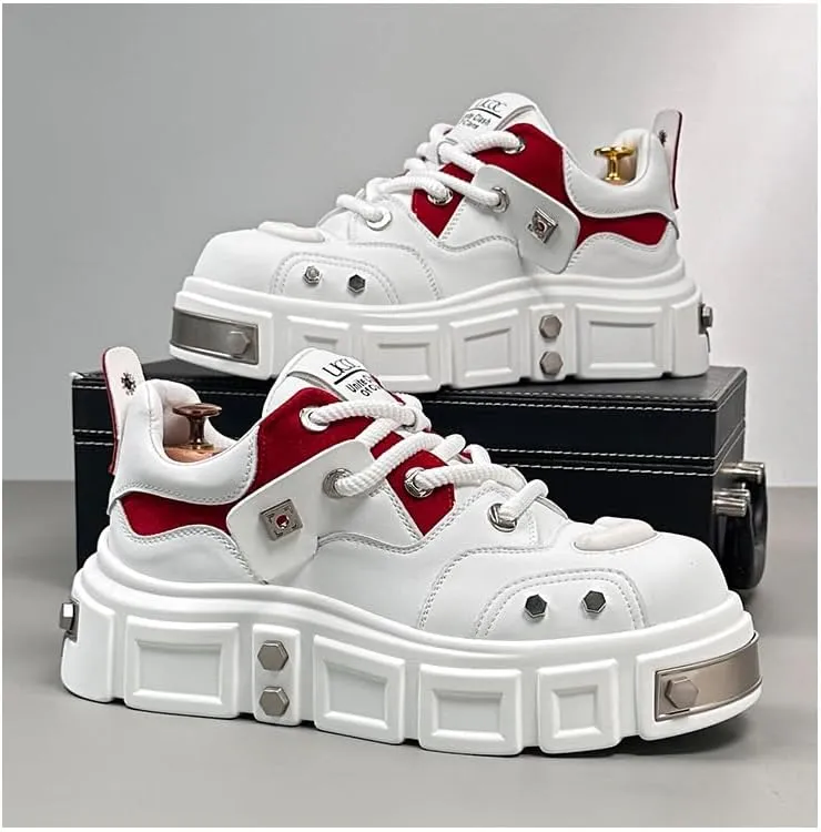 Unisex Thick-Soled Trainers - Avant-Garde Chunky Sneakers with Punk-Inspired Metal Stud Accents - Perfect for Skateboarding, Parties & Everyday Wear