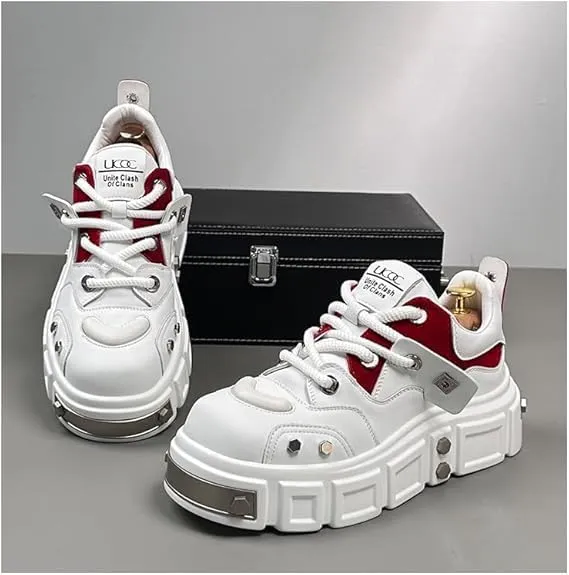 Unisex Thick-Soled Trainers - Avant-Garde Chunky Sneakers with Punk-Inspired Metal Stud Accents - Perfect for Skateboarding, Parties & Everyday Wear