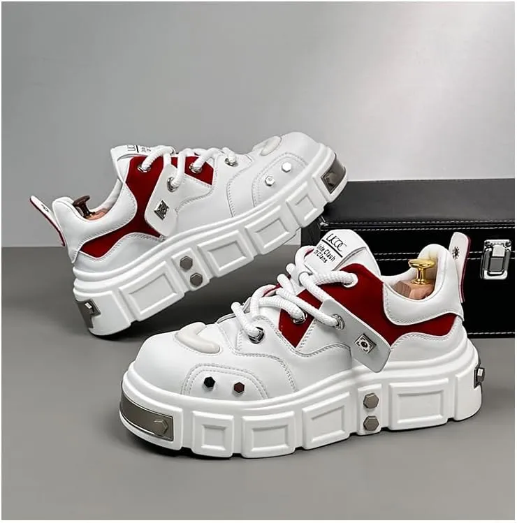 Unisex Thick-Soled Trainers - Avant-Garde Chunky Sneakers with Punk-Inspired Metal Stud Accents - Perfect for Skateboarding, Parties & Everyday Wear