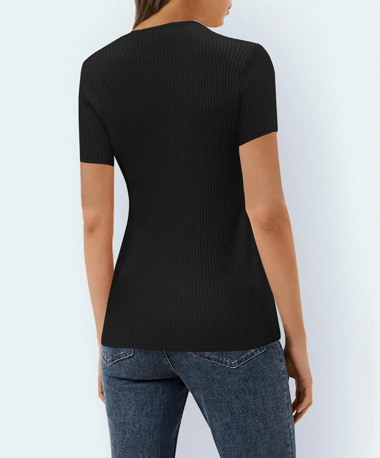 Urban CoCo Women's Short Sleeve T Shirts Summer Crewneck Tops Ribbed Knit Slim Fit Shirt Casual Basic Tees Tops