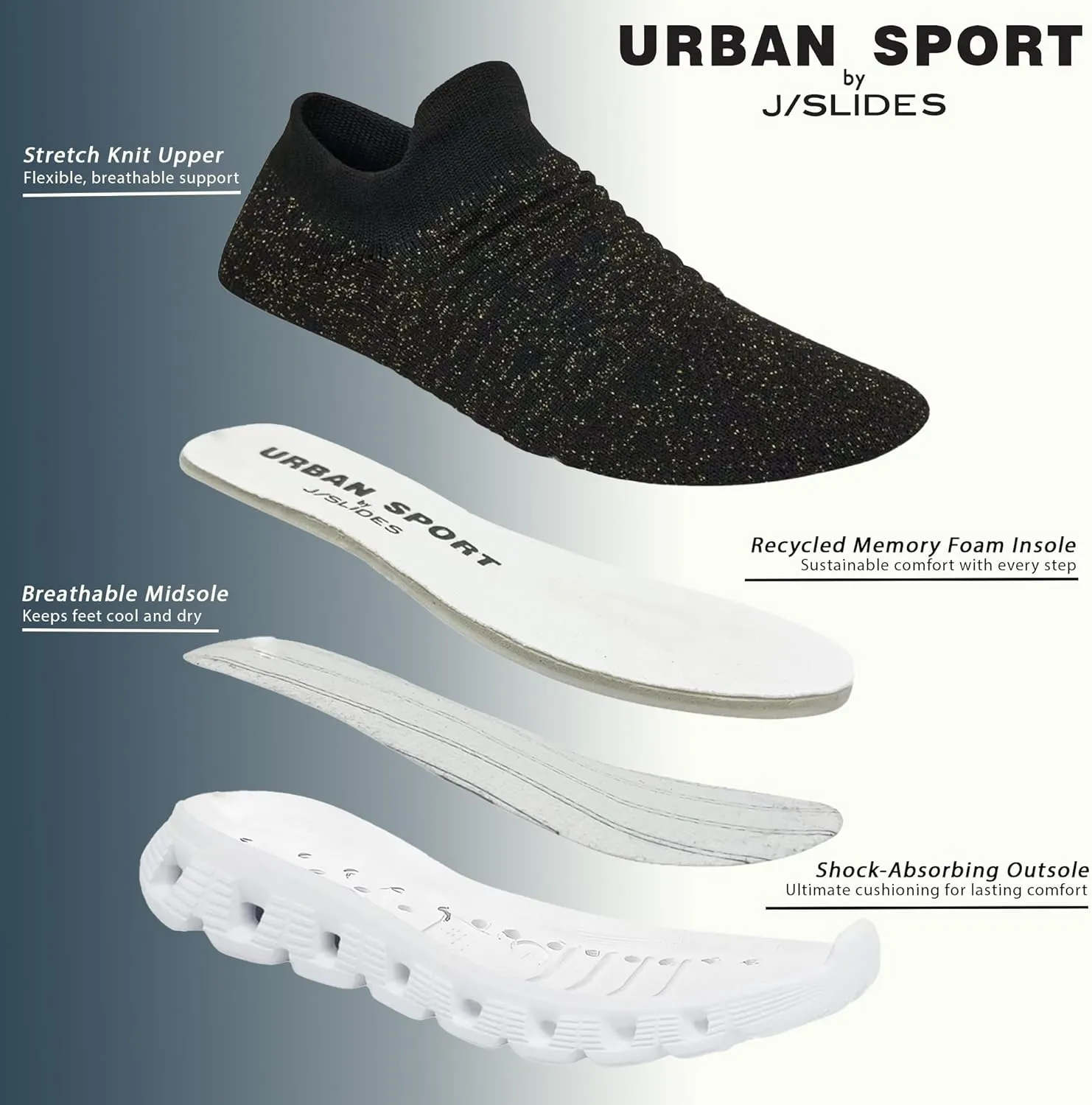 Urban Sport by J/Slides CEC-Cora Women’s Walking Sneaker | Slip-On Walking Shoes for Women | Ultra-Comfortable & Light