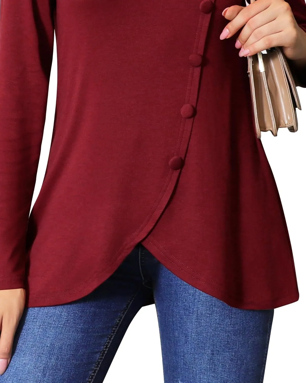 VALOLIA Womens Long Sleeve Tops Fall Winter Buttons Side Tulip Hem Lapel Pullover Sweatshirt