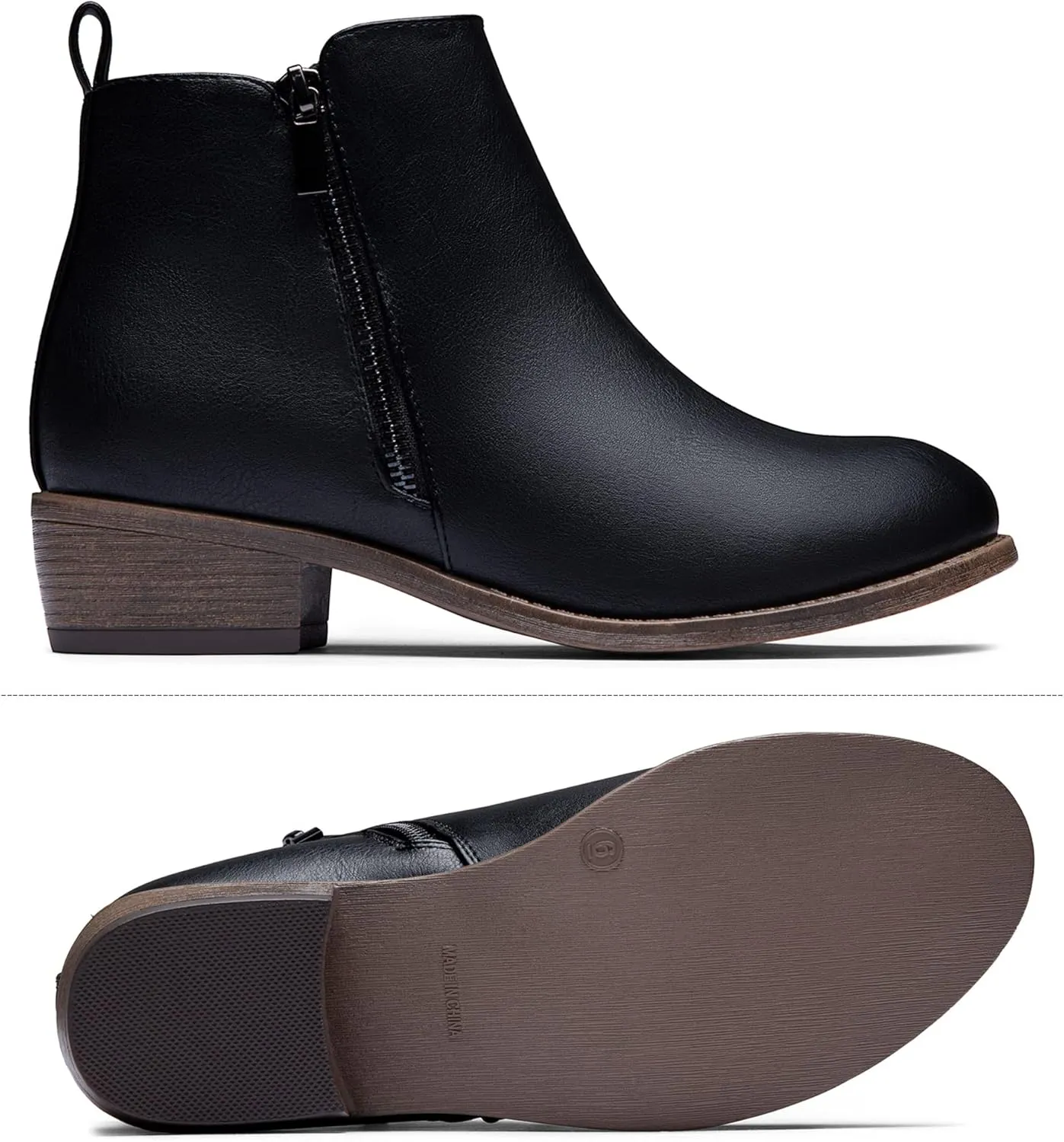 Vepose Women's Ankle Boots Low Heel Casual Boot Round Toe Zipper Booties for Women