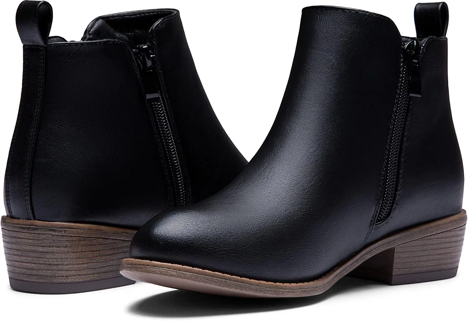 Vepose Women's Ankle Boots Low Heel Casual Boot Round Toe Zipper Booties for Women