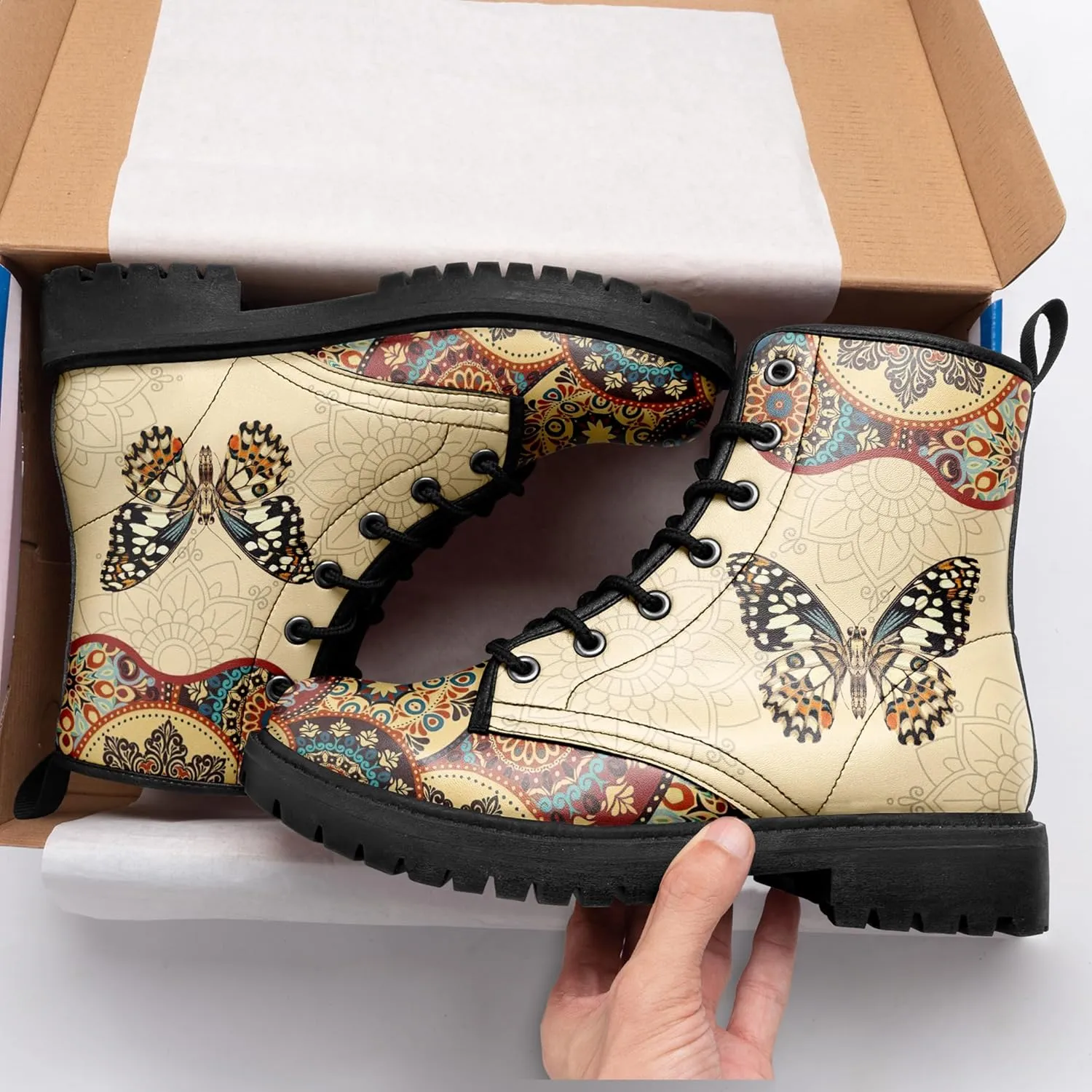 Vintage Bohemian Combat Boots Comfortable High-Top Ankle Booties for Women Men Fashion Casual Festival Winter Footwear
