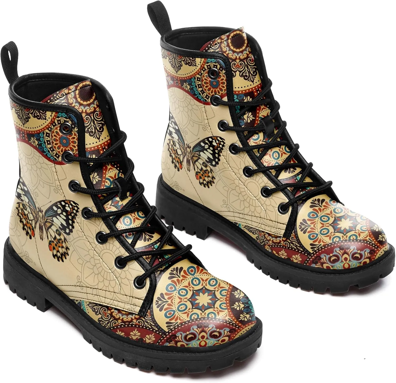 Vintage Bohemian Combat Boots Comfortable High-Top Ankle Booties for Women Men Fashion Casual Festival Winter Footwear