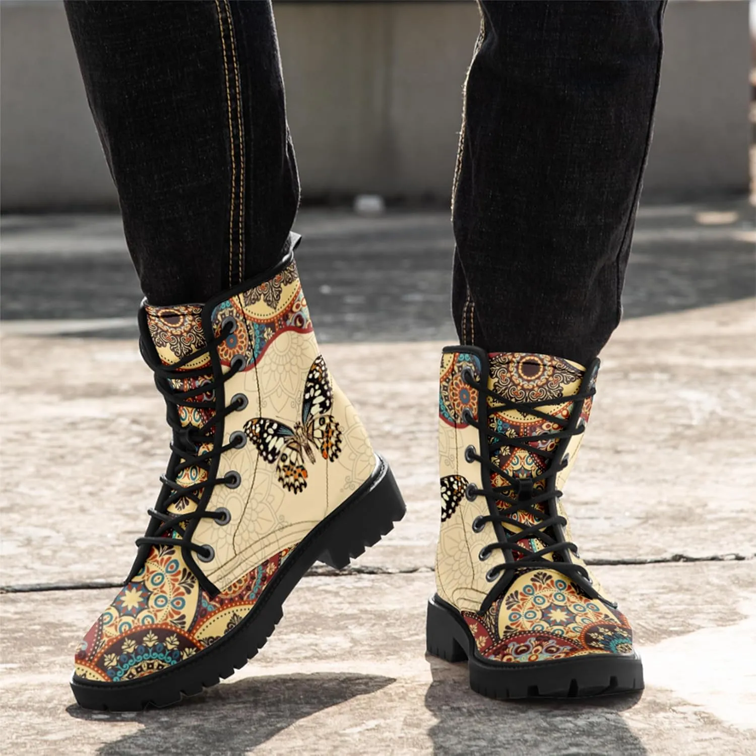 Vintage Bohemian Combat Boots Comfortable High-Top Ankle Booties for Women Men Fashion Casual Festival Winter Footwear