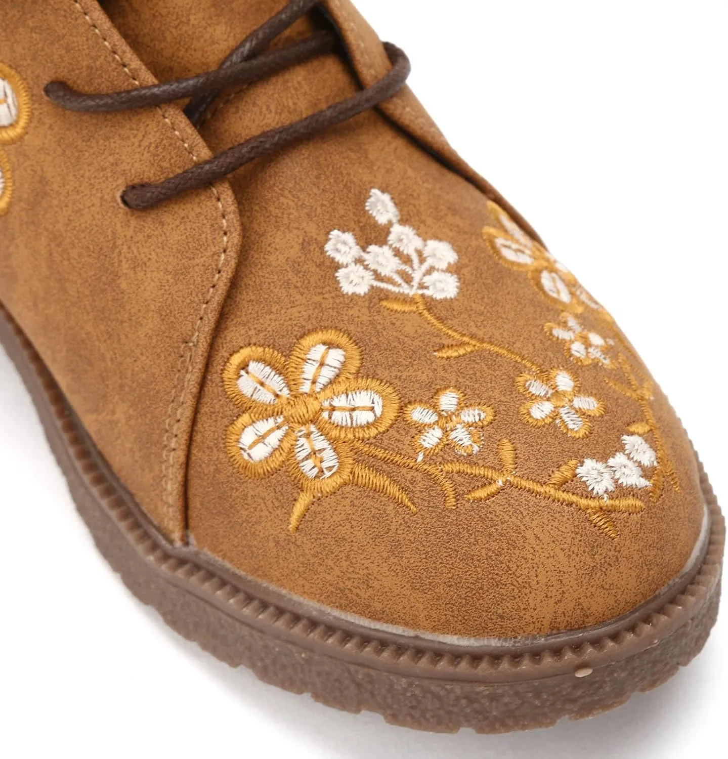 Vintage Combat Boots for Women - Floral Embroidered Suede - Lace Up Low Heel Riding Ankle Booties - 2024 Fall Winter Boots