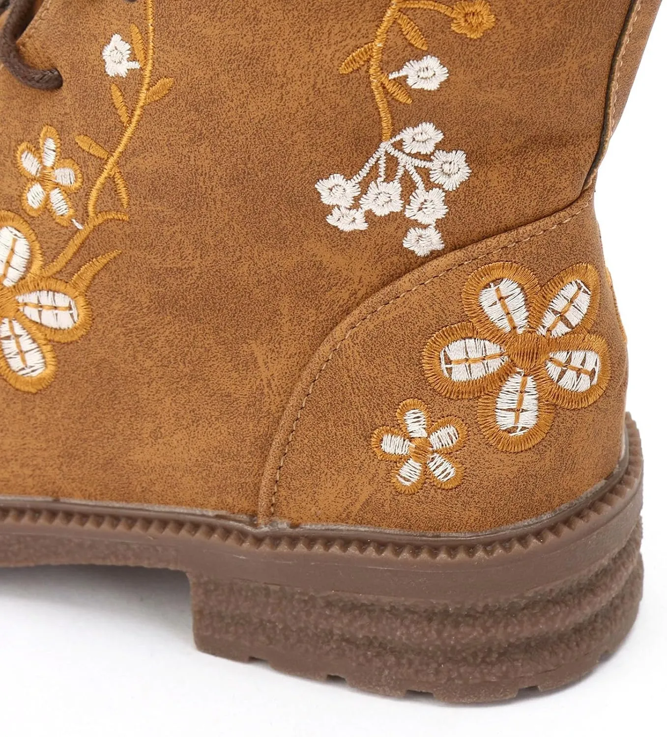 Vintage Combat Boots for Women - Floral Embroidered Suede - Lace Up Low Heel Riding Ankle Booties - 2024 Fall Winter Boots