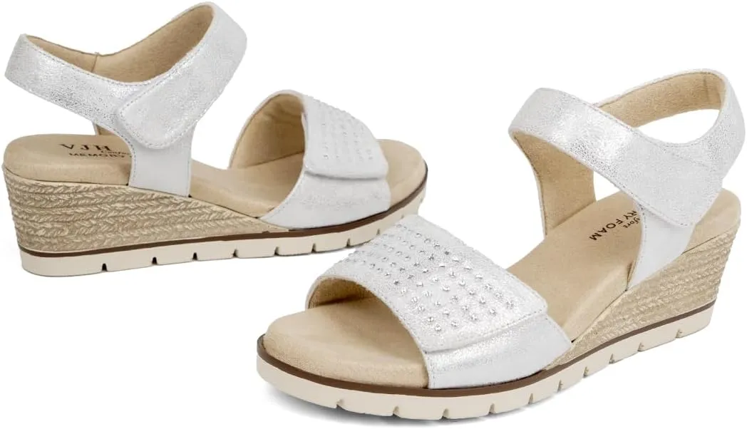 VJH confort Women's Wedge Sandals, Comfort Memory Foam Rhinestone Sandal with Adjustable straps