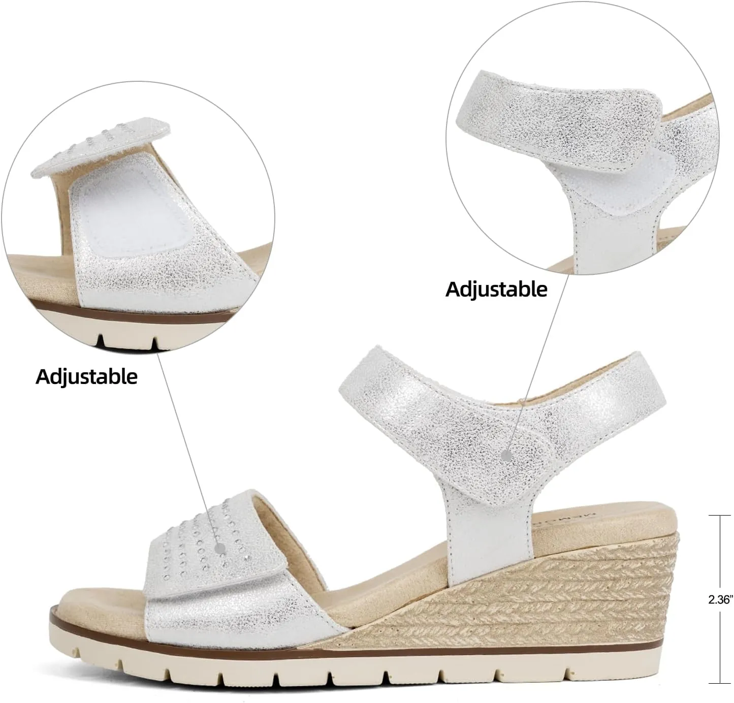 VJH confort Women's Wedge Sandals, Comfort Memory Foam Rhinestone Sandal with Adjustable straps
