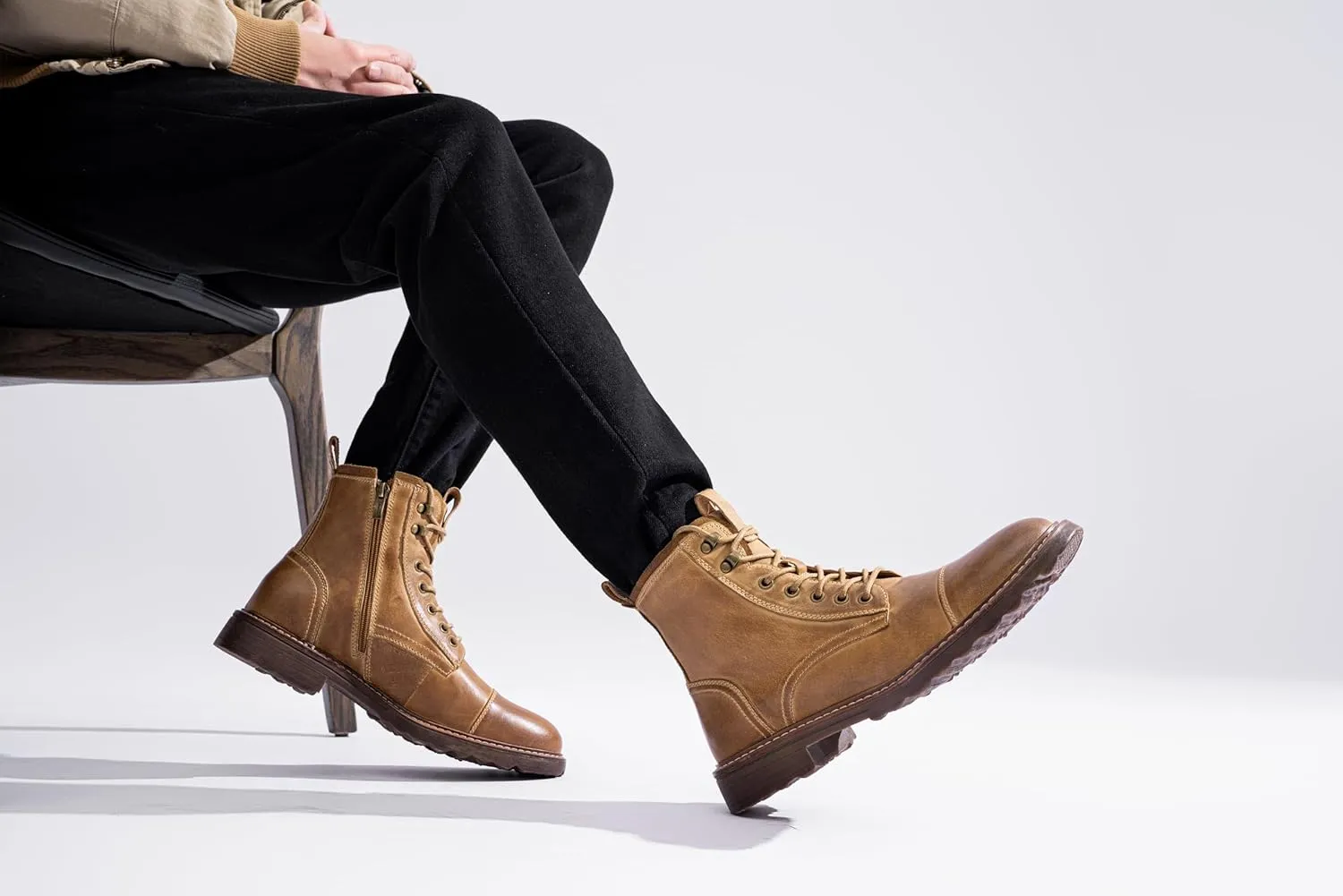 Vostey Mens Boots Motorcycle Casual Boots for Men Zipper Fashion Chukka Boots Mens