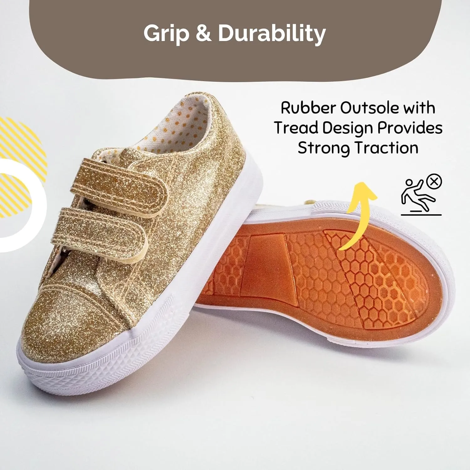 waddle wonder Toddler Glitter Low Top Double Strap Shoes for Boys & Girls, Hook and Loop Laceless Flat Sneaker