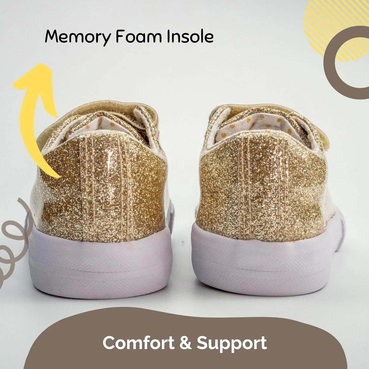 waddle wonder Toddler Glitter Low Top Double Strap Shoes for Boys & Girls, Hook and Loop Laceless Flat Sneaker